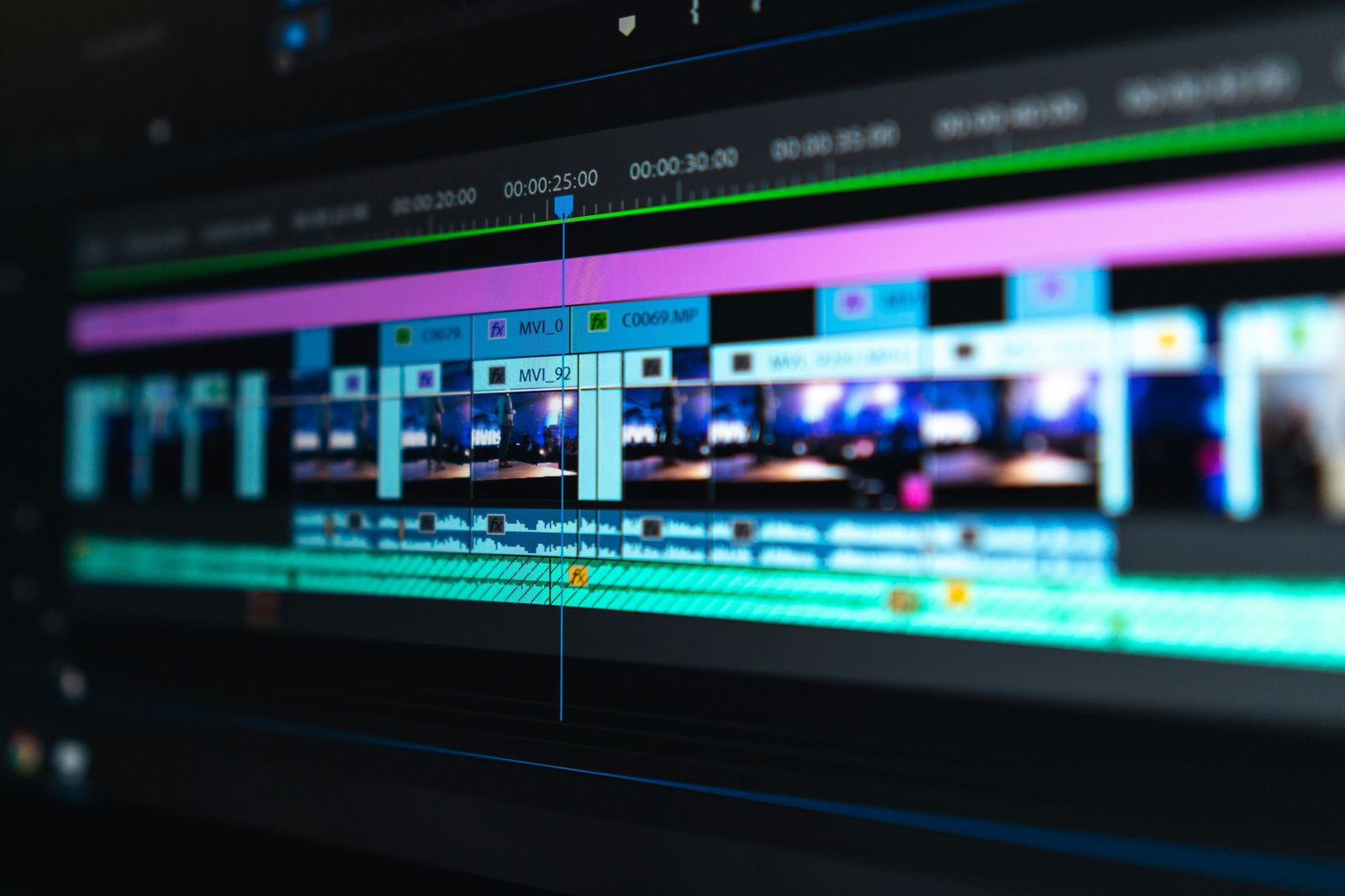 Video editing timeline displayed on a dark screen